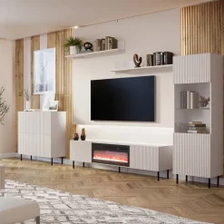 Set mobili soggiorno completo con frontali cannettati beige Ziggy 3