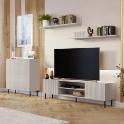 Set mobili soggiorno completo con frontali cannettati beige Ziggy 4