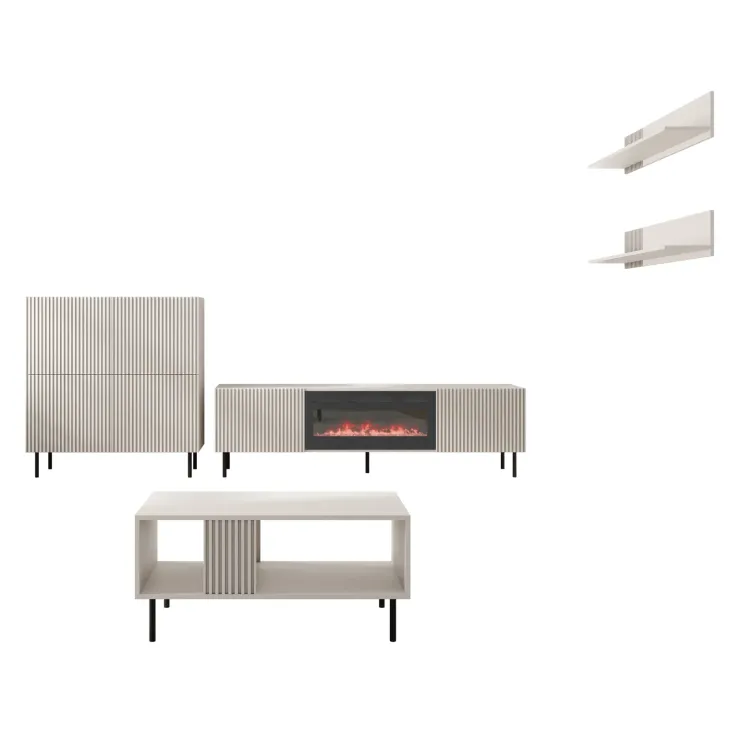 Set mobili soggiorno completo con frontali cannettati beige Ziggy 5
