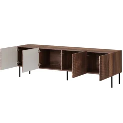 Set mobili soggiorno completo noce scuro con frontali serigrafati Savanna