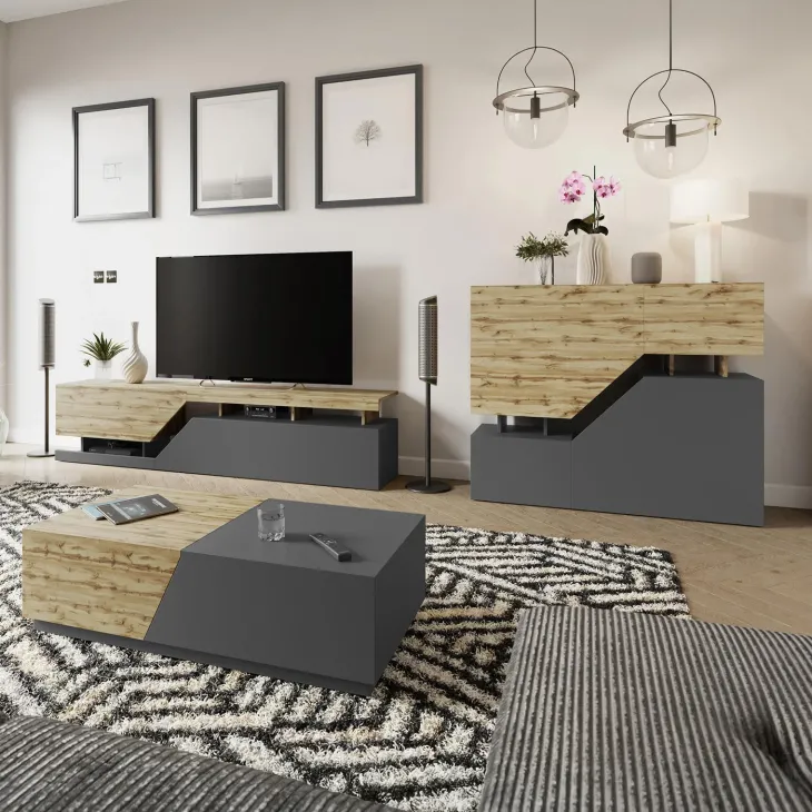 Set mobili soggiorno completo rovere antracite Modesta