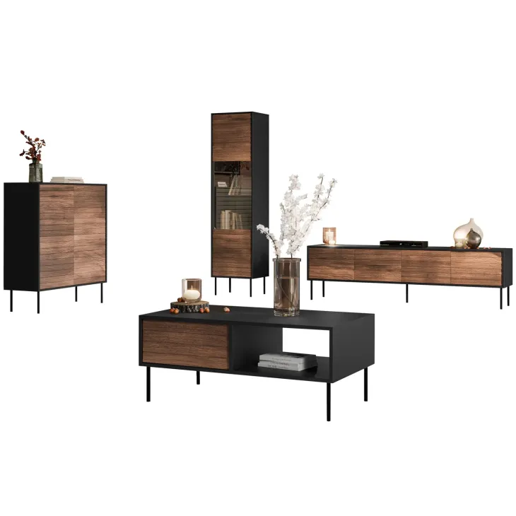 Set mobili soggiorno completo moderno noce nero Wild