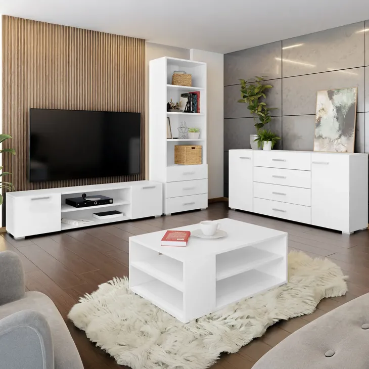 Set mobili soggiorno completo design moderno bianco Pastello