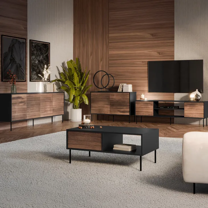 Set mobili soggiorno completo moderno noce nero Wild 2