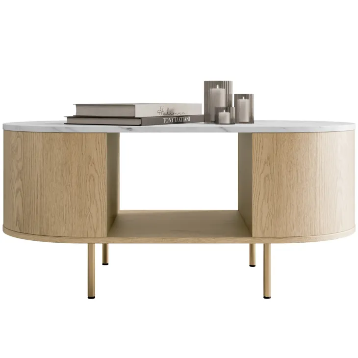 Set mobili soggiorno completo rovere effetto marmo bianco Roundi