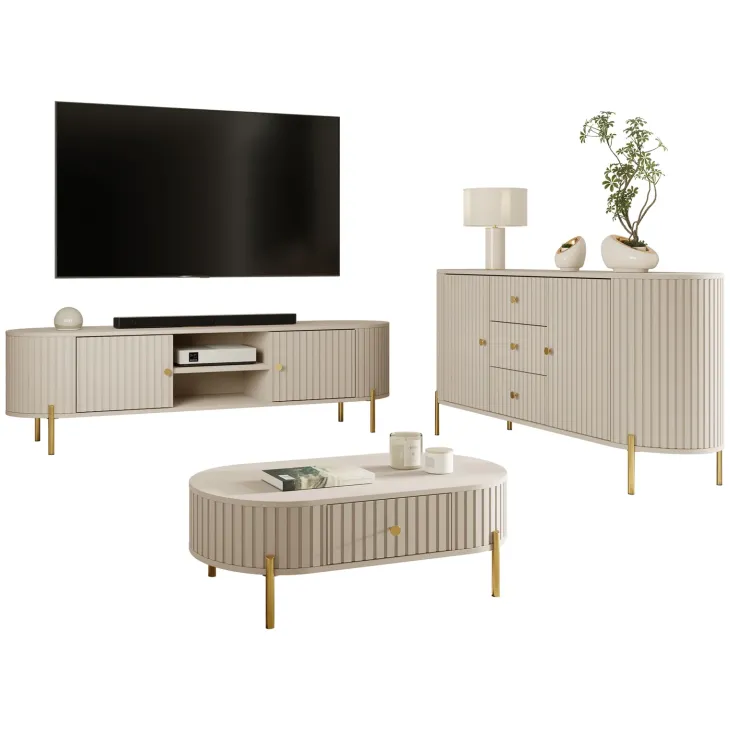 Set mobili soggiorno completo cannettato beige cashmere Zurik 1