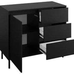 Set mobili soggiorno completo design cannettato nero Strike