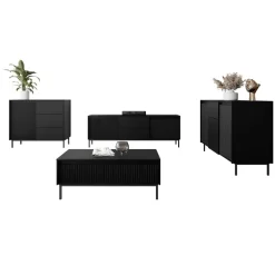 Set mobili soggiorno completo design cannettato nero Strike