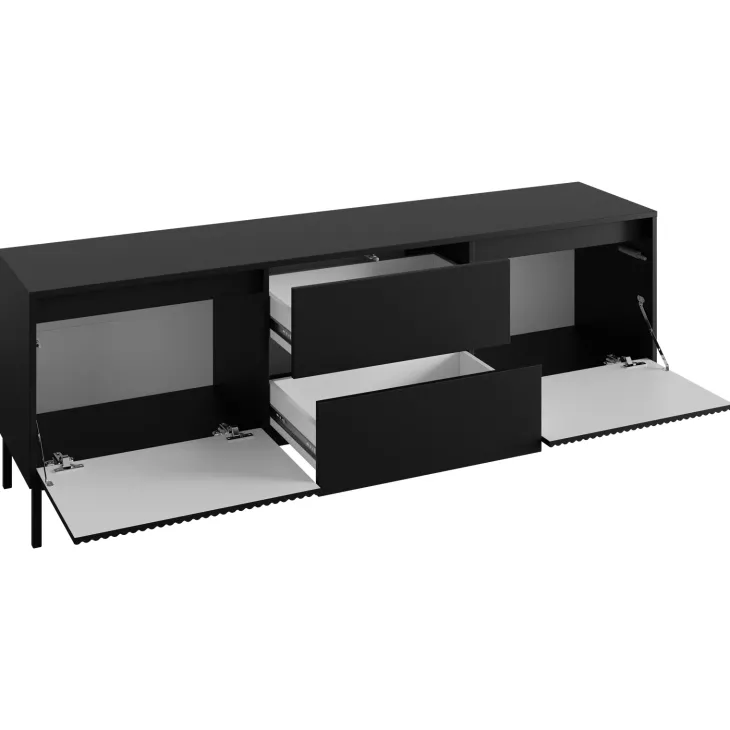 Set mobili soggiorno completo design cannettato nero Strike 2