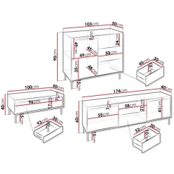 Set mobili soggiorno completo design cannettato nero Strike 2