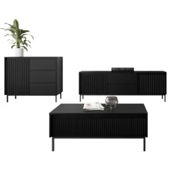 Set mobili soggiorno completo design cannettato nero Strike 2
