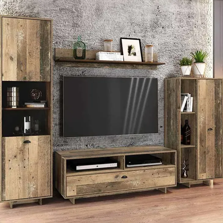 Set mobili soggiorno completo industrial legno vecchio antico West Gihome®