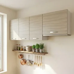 Set 3 pensili cucina 180x72hcm reversibili con pensile cappa rovere olmo Talise