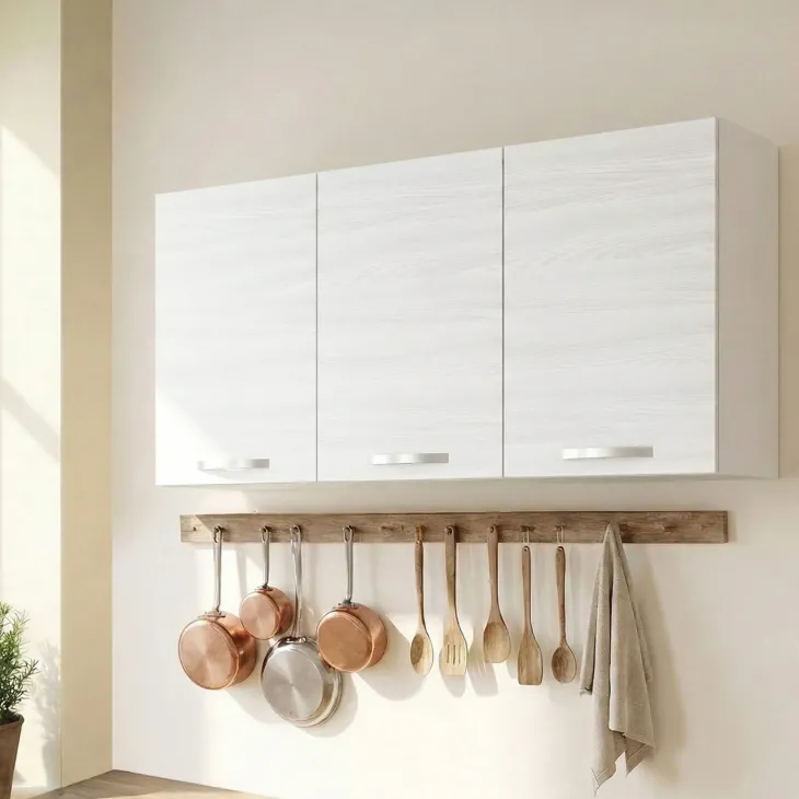 Set 3 pensili cucina 120x72hcm reversibili 3 ante bianco frassinato Talise