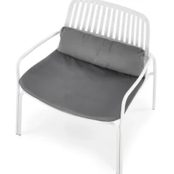 Set 6 poltrone da giardino in acciaio bianco con cuscino grigio Berta