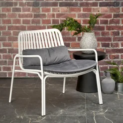 Set 6 poltrone da giardino in acciaio bianco con cuscino grigio Berta