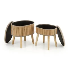 Set 2 pouf con contenitore in tessuto beige rovere Gandalf