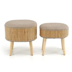 Set 2 pouf con contenitore in tessuto beige rovere Gandalf