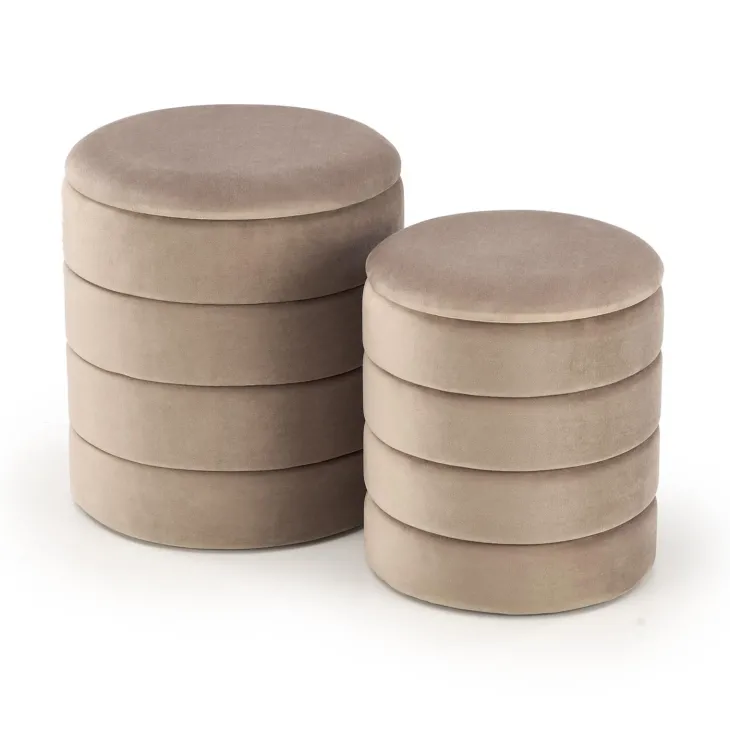 Set 2 pouf contenitori in velluto beige Xavier