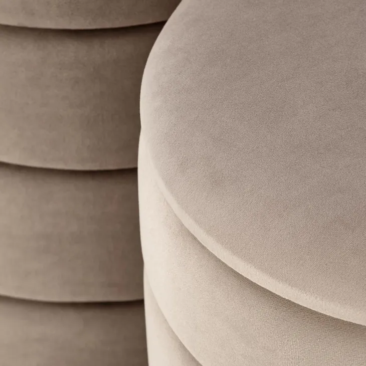 Set 2 pouf contenitori in velluto beige Xavier