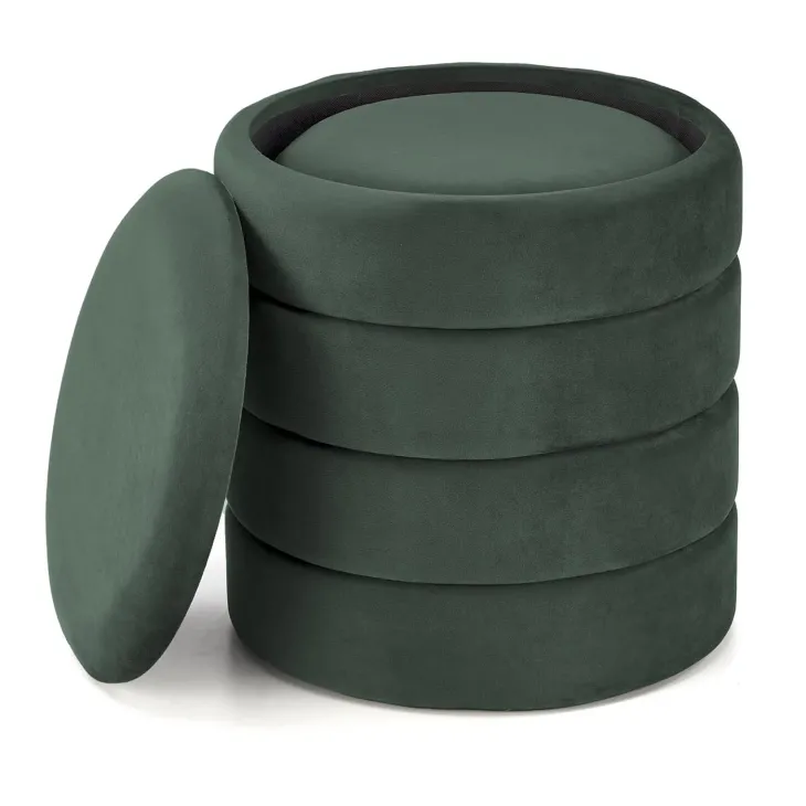 Set 2 pouf contenitori in velluto verde scuro Xavier