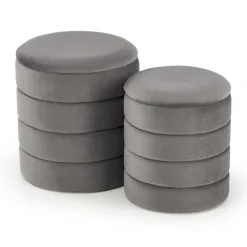 Set 2 pouf contenitori in velluto grigio Xavier