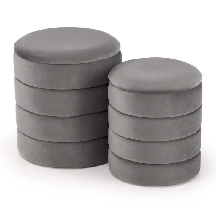 Set 2 pouf contenitori in velluto grigio Xavier