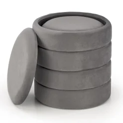 Set 2 pouf contenitori in velluto grigio Xavier