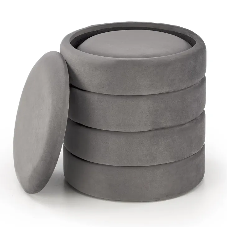 Set 2 pouf contenitori in velluto grigio Xavier