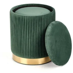Set 2 pouf design da salotto contenitore in velluto verde Cubal