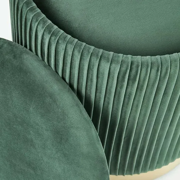 Set 2 pouf design da salotto contenitore in velluto verde Cubal