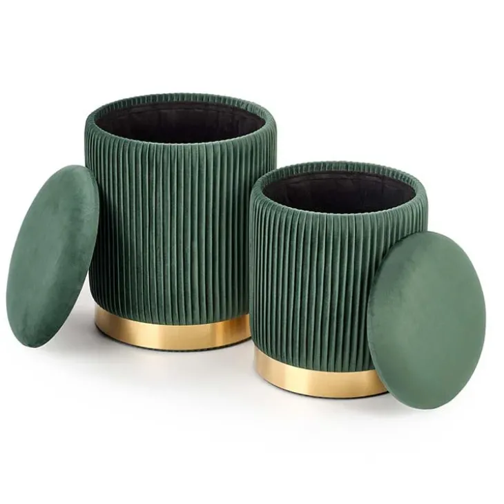 Set 2 pouf design da salotto contenitore in velluto verde Cubal