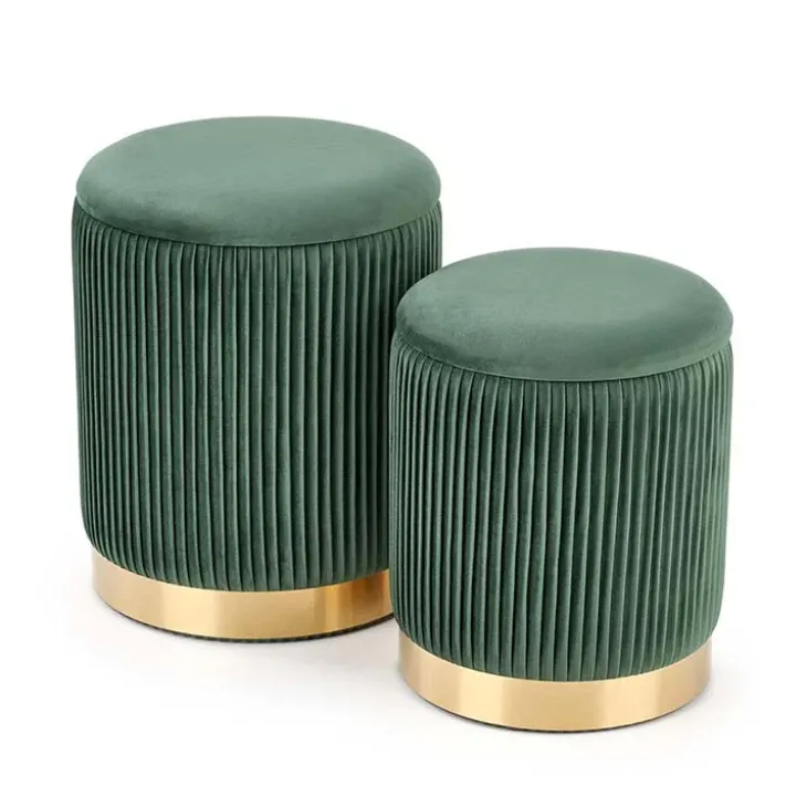 Set 2 pouf design da salotto contenitore in velluto verde Cubal