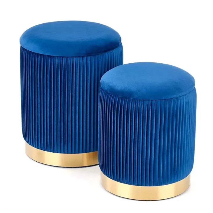 Set 2 pouf in velluto contenitore blu oro Cubal