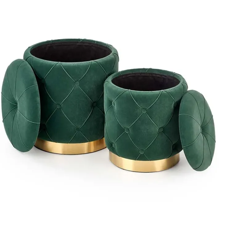 Set 2 pouf moderno contenitore in velluto verde Emil