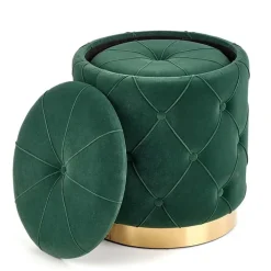 Set 2 pouf moderno contenitore in velluto verde Emil