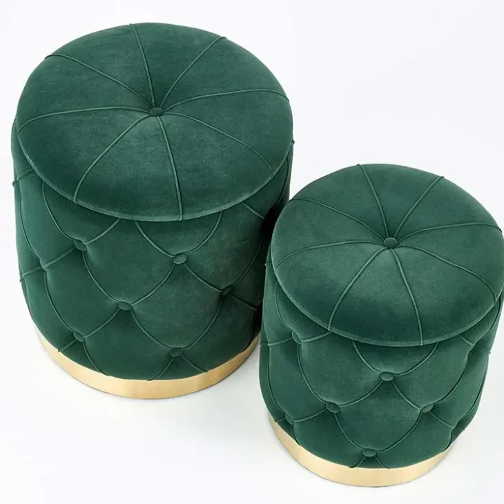 Set 2 pouf moderno contenitore in velluto verde Emil