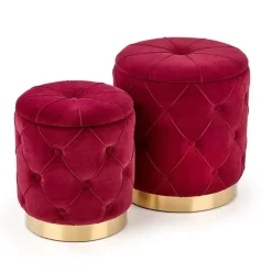 Set 2 pouf moderno contenitore in velluto bordeaux Emil
