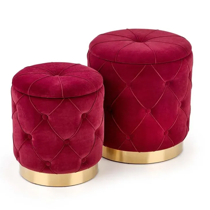 Set 2 pouf moderno contenitore in velluto bordeaux Emil