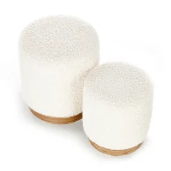 Set 2 pouf rotondi contenitore imbottiti panna rovere Masato