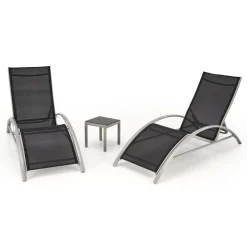 Set 2 sdraio da giardino con tavolino relax nero grigio Marea