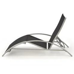 Set 2 sdraio da giardino con tavolino relax nero grigio Marea