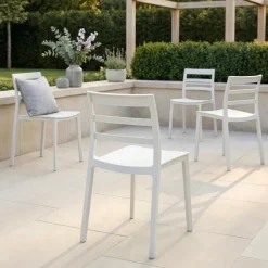 Set 4 sedie da giardino esterno bar dehors impilabili polipropilene bianco Nature