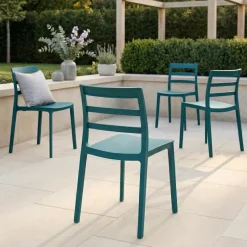 Set 4 sedie da giardino esterno bar dehors impilabili polipropilene azzurra Nature
