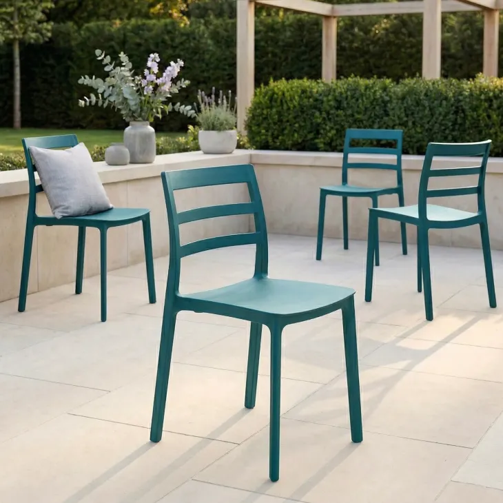 Set 4 sedie da giardino esterno bar dehors impilabili polipropilene azzurra Nature