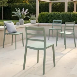 Set 4 sedie da giardino esterno bar dehors impilabili polipropilene verde Nature