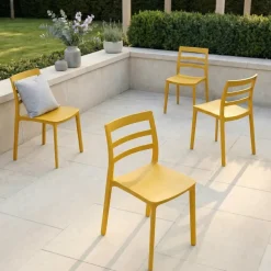 Set 4 sedie da giardino esterno bar dehors impilabili polipropilene giallo Nature