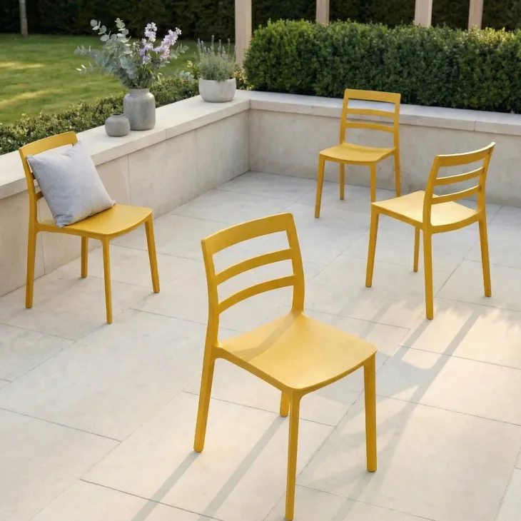 Set 4 sedie da giardino esterno bar dehors impilabili polipropilene giallo Nature