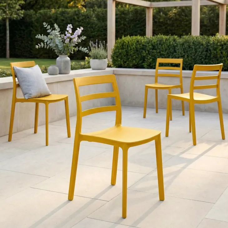 Set 4 sedie da giardino esterno bar dehors impilabili polipropilene giallo Nature