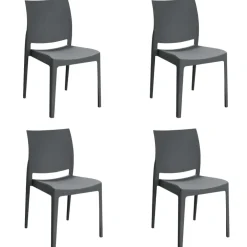 Set 4 sedie da giardino esterno bar dehors impilabili polipropilene grigio Velum